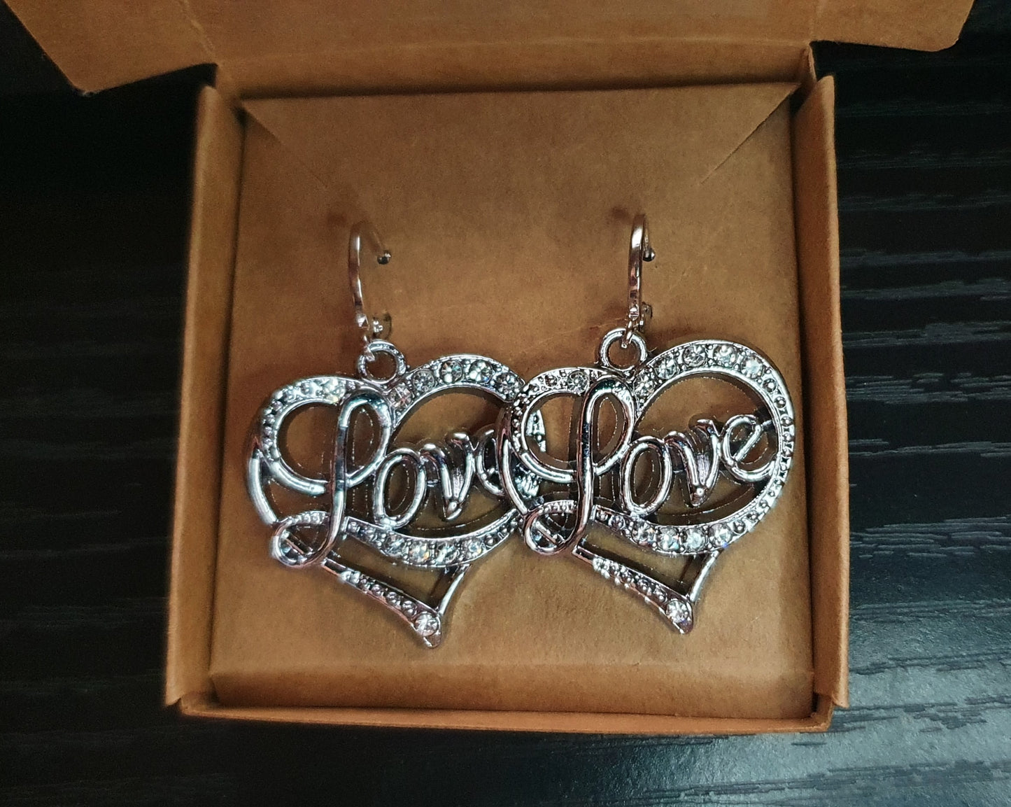 Silver love heart pendant and earrings with cubic zirconia