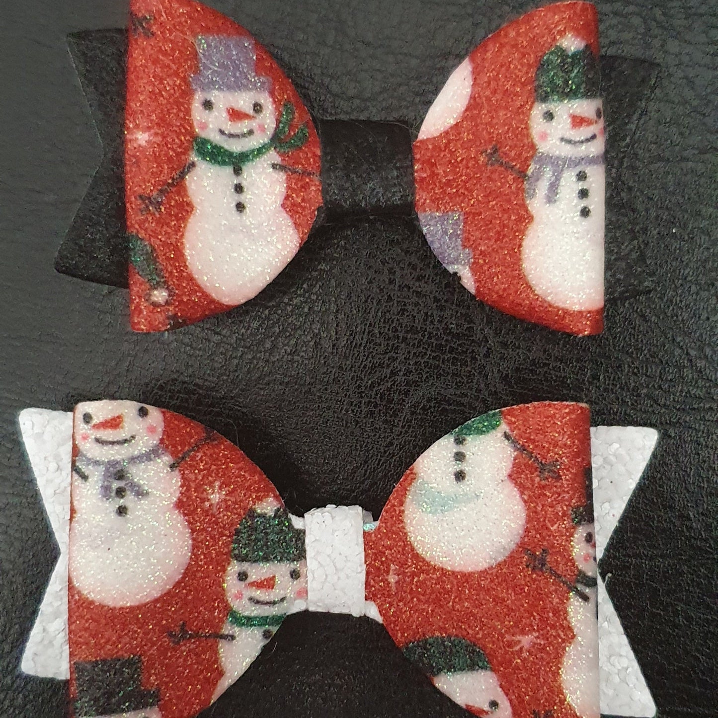 Set of two snowman Christmas hair bows
