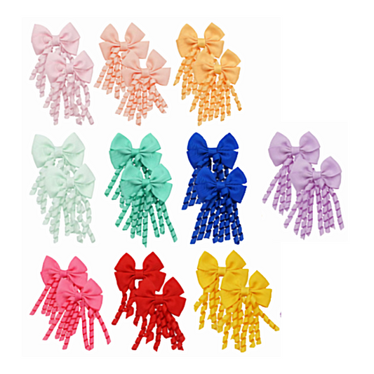 Curly ribbon bow hair clips pairs for back to school pigtails