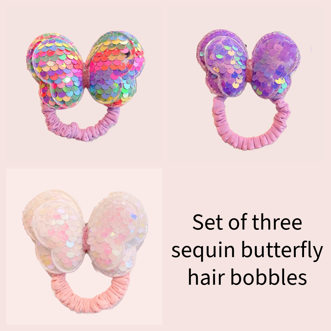 Set of three sequin butterfly hair bobbles