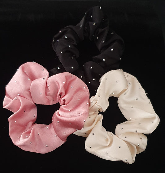 Gemmed satin hair scrunchie bobbles set of three