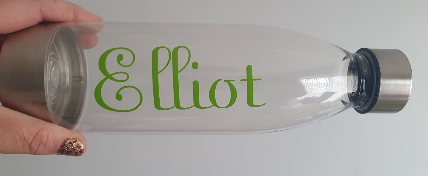 Personalised clear plastic water bottle