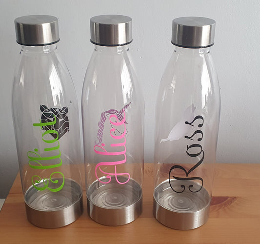 Personalised clear plastic water bottle