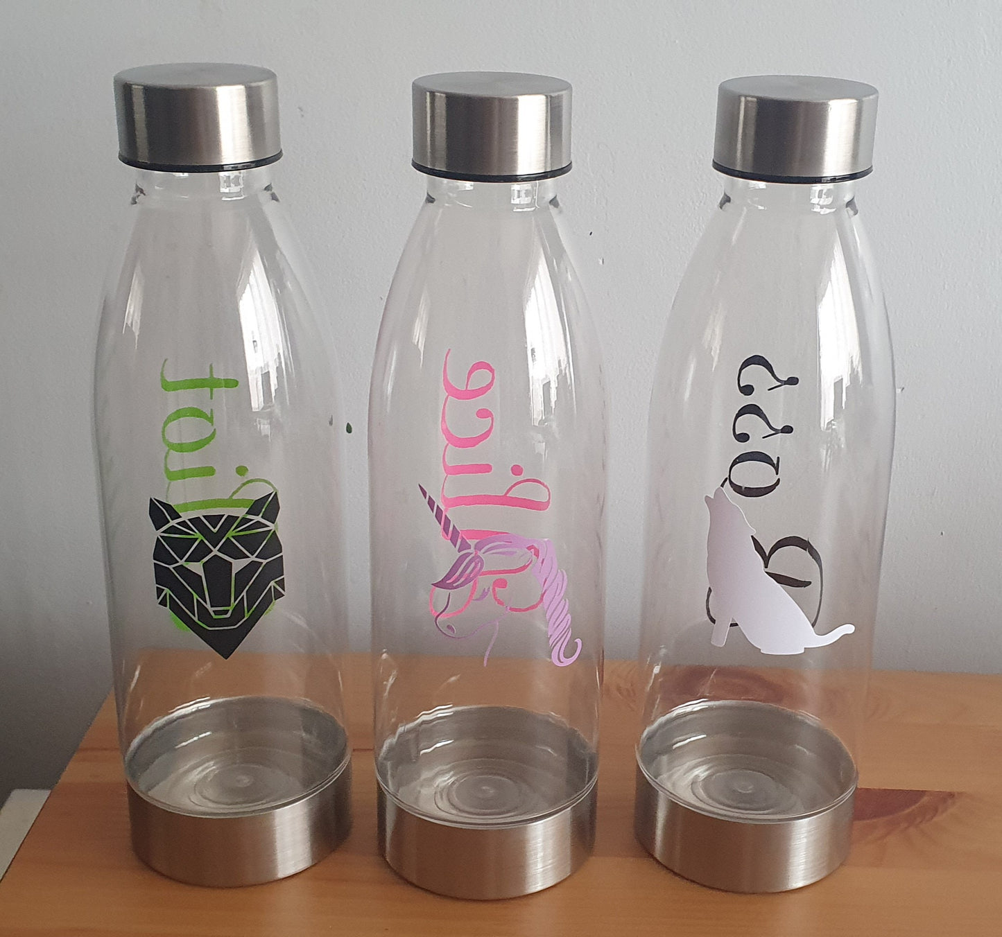 Personalised clear plastic water bottle