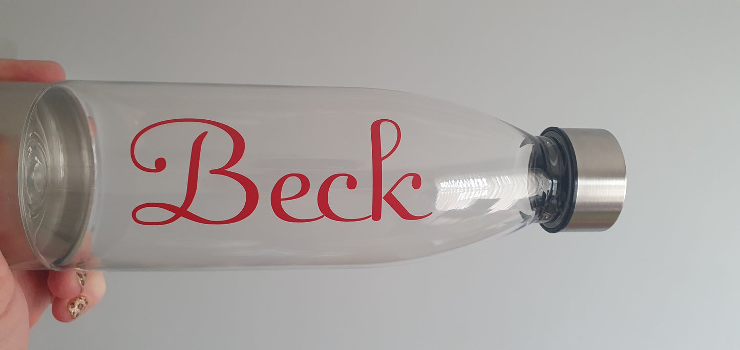 Personalised clear plastic water bottle