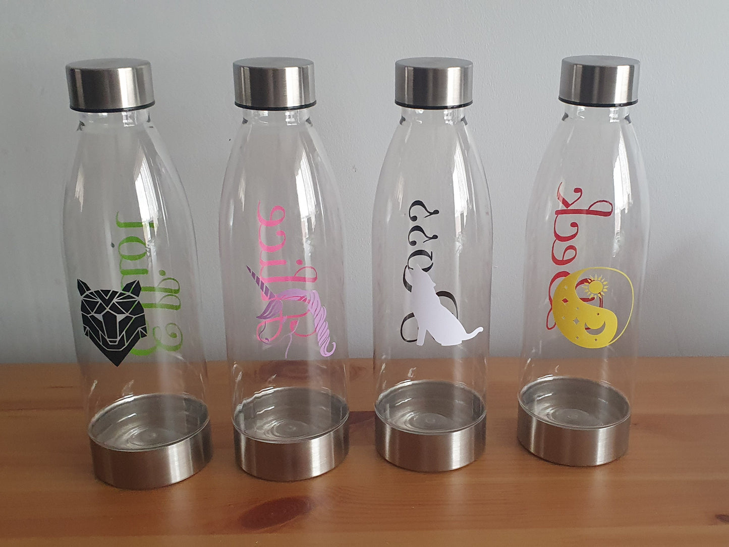 Personalised clear plastic water bottle