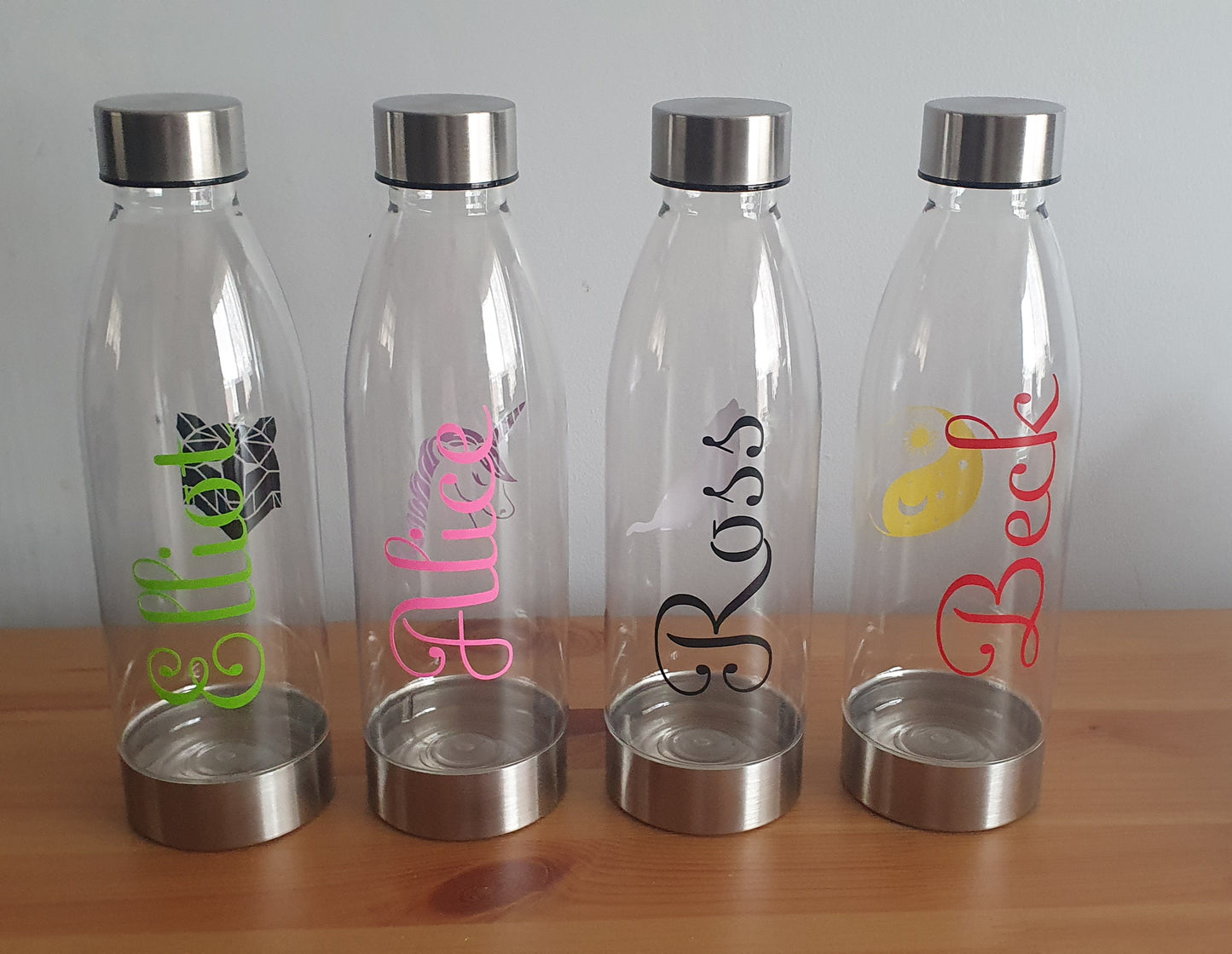 Personalised clear plastic water bottle