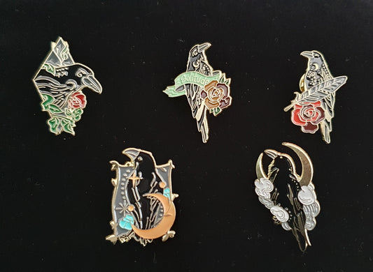 Raven enamel pin badge brooches