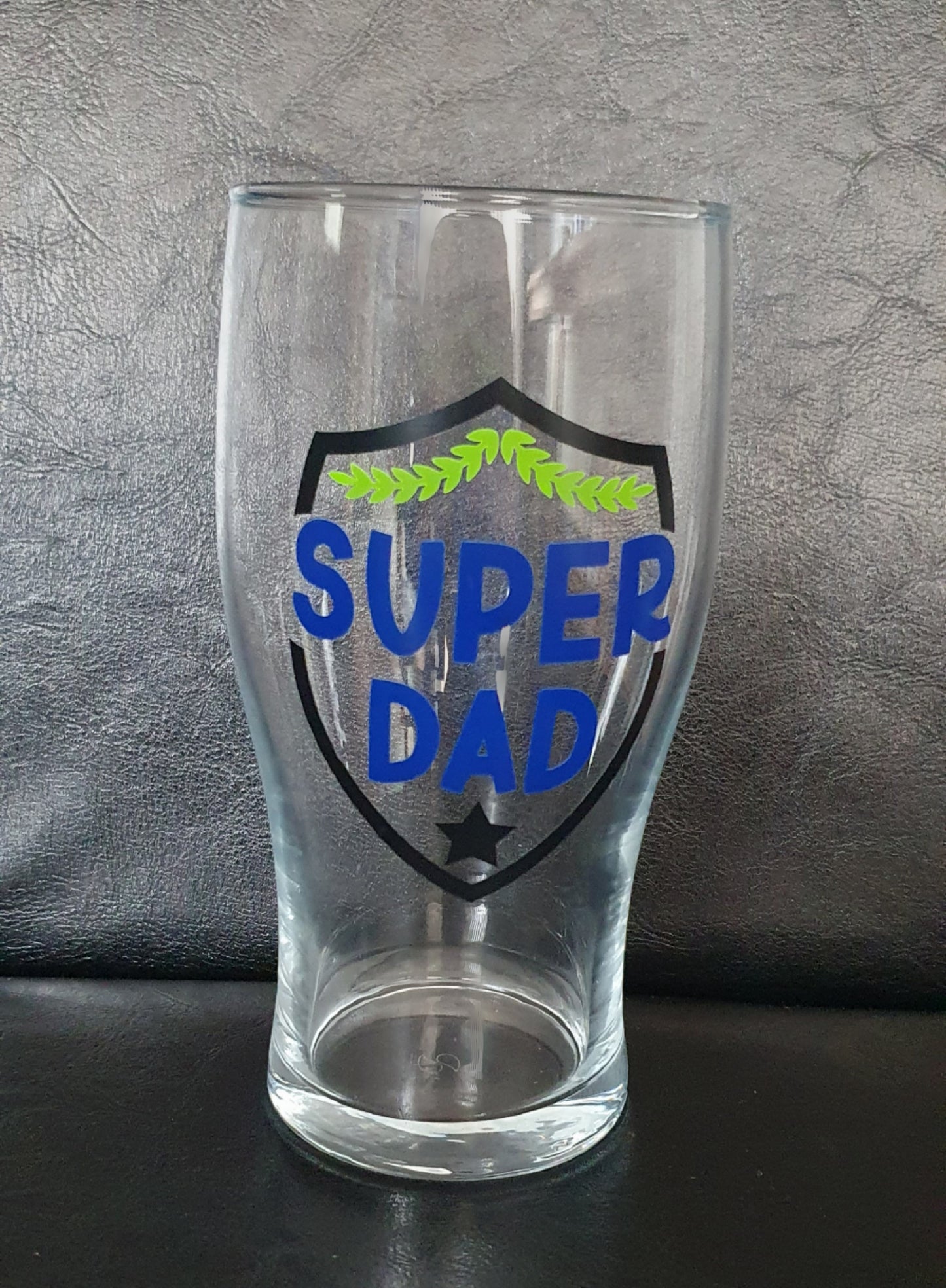 Fathers Day Super Dad Vinyl Pint Glass Beer Lager Pop Glass