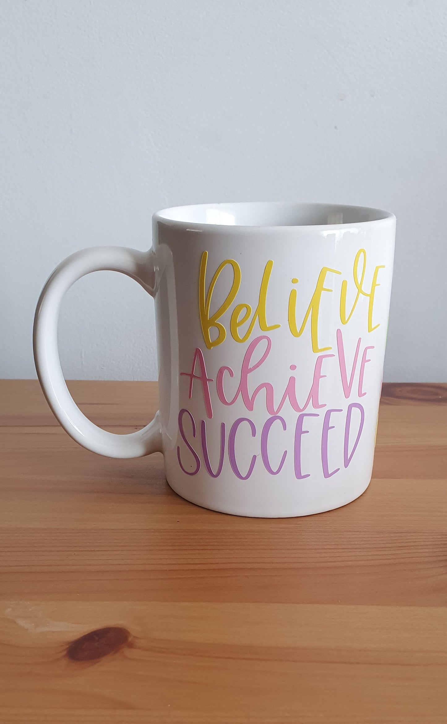 Vinyl believe achieve succeed mug