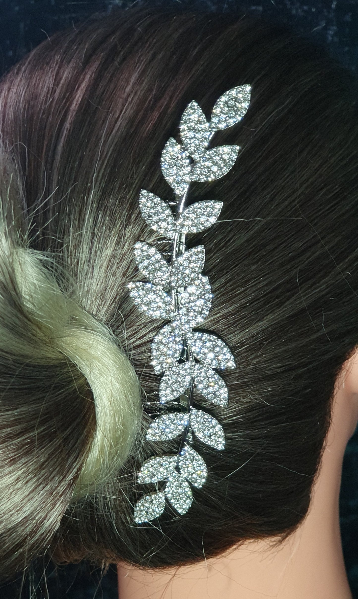 Crystal hair side wedding hair comb with leaf design