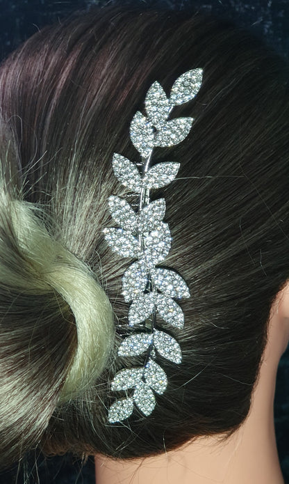 Crystal hair side wedding hair comb with leaf design