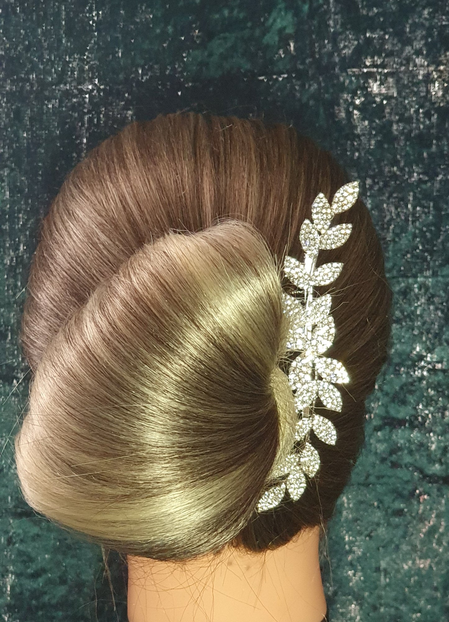 Crystal hair side wedding hair comb with leaf design