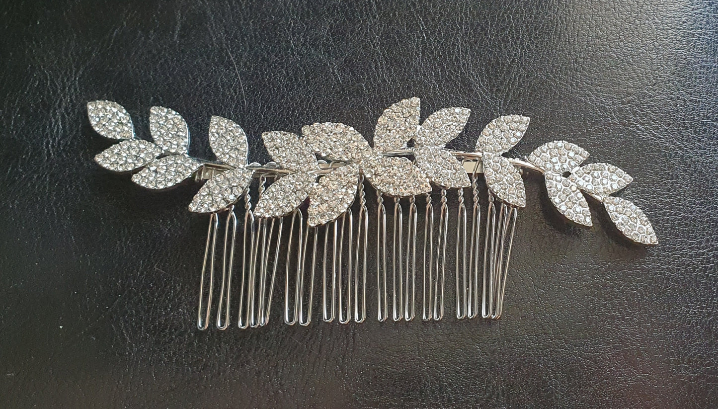 Crystal hair side wedding hair comb with leaf design