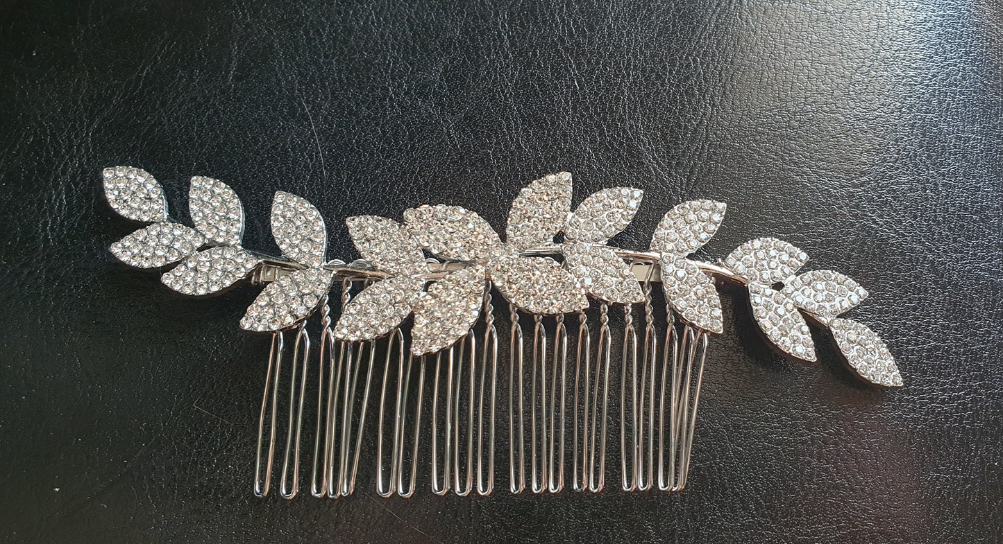 Crystal hair side wedding hair comb with leaf design