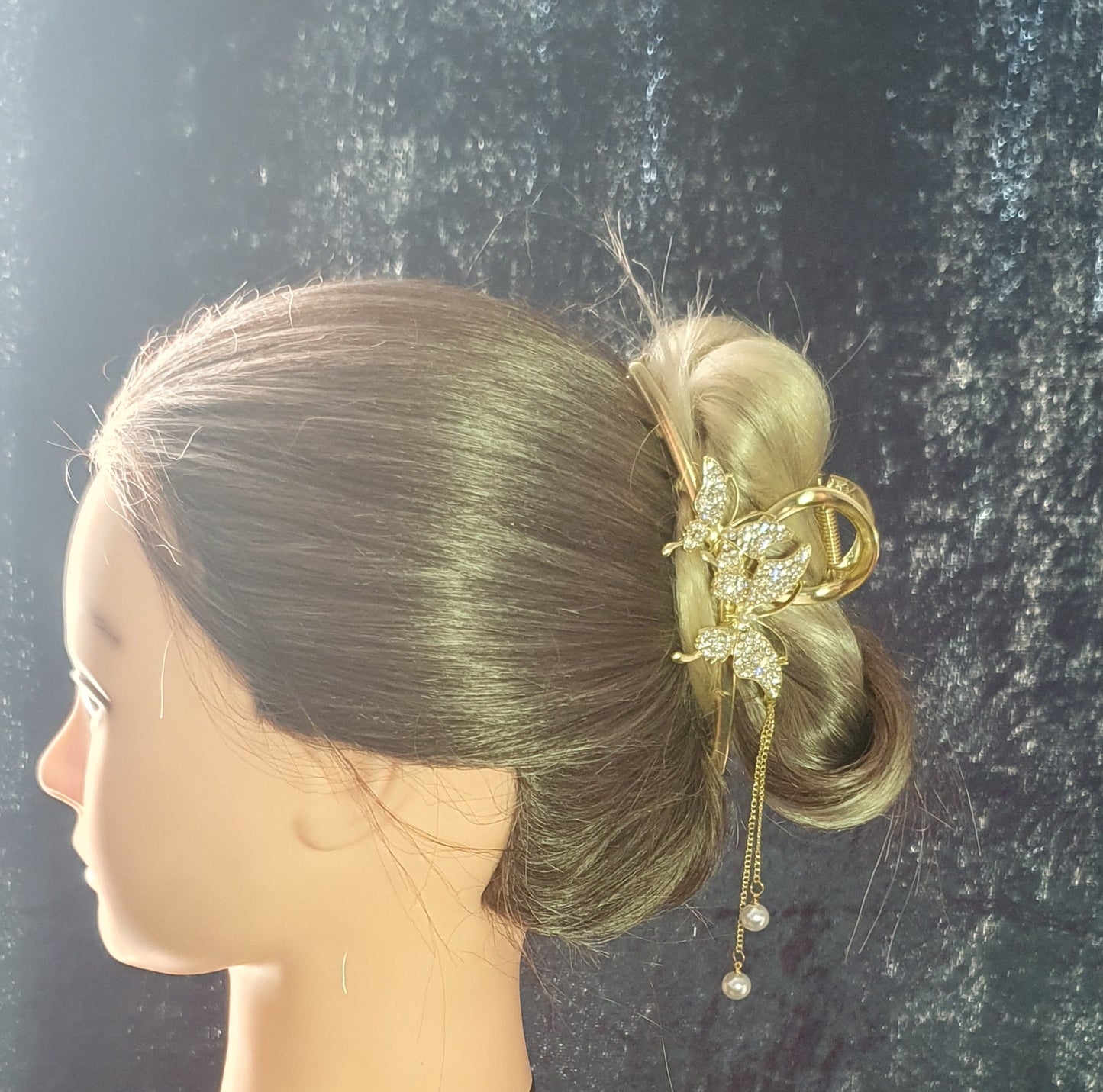 Gold Butterfly hair clip claw with crystals or pearl beads