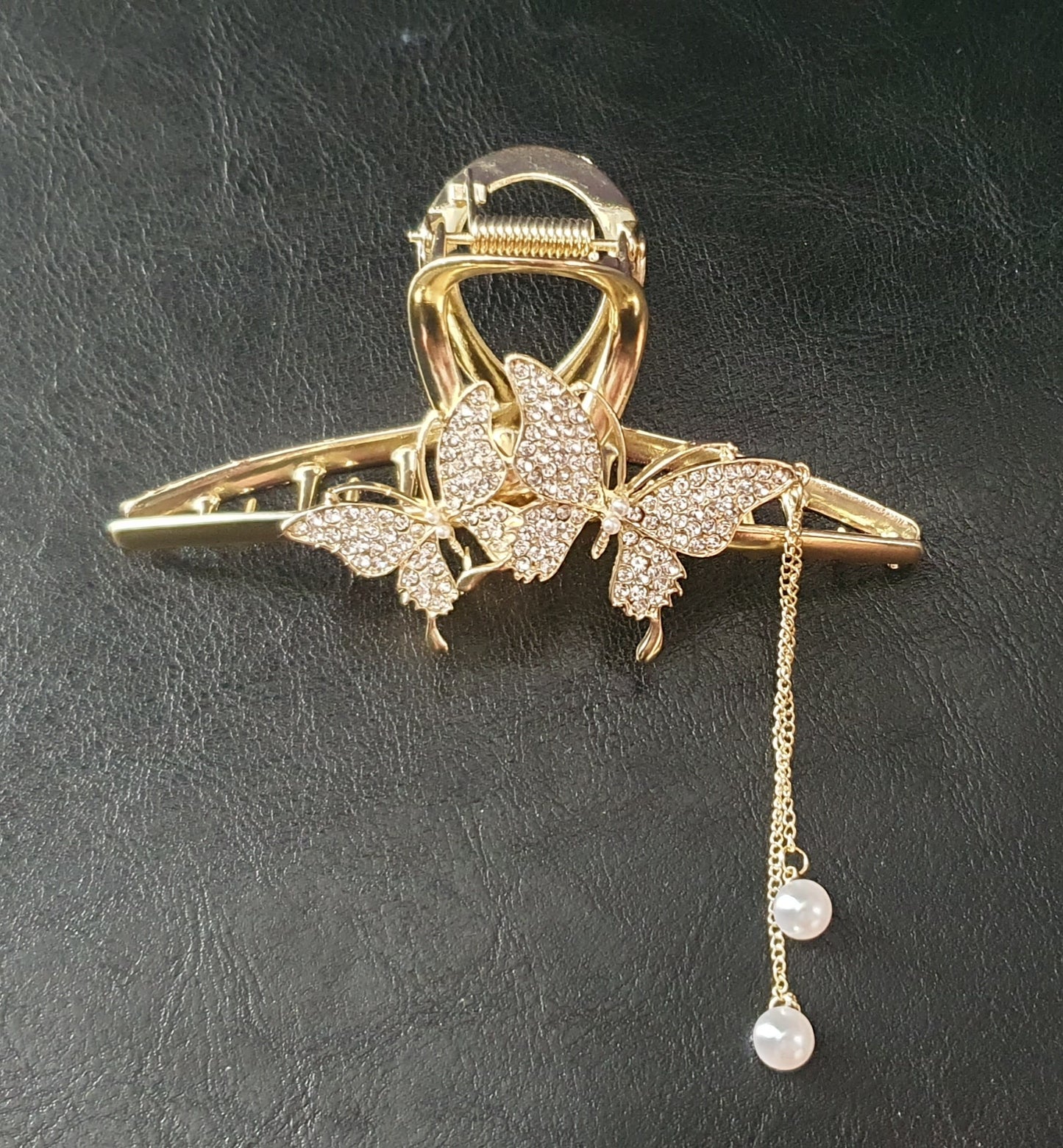 Gold Butterfly hair clip claw with crystals or pearl beads