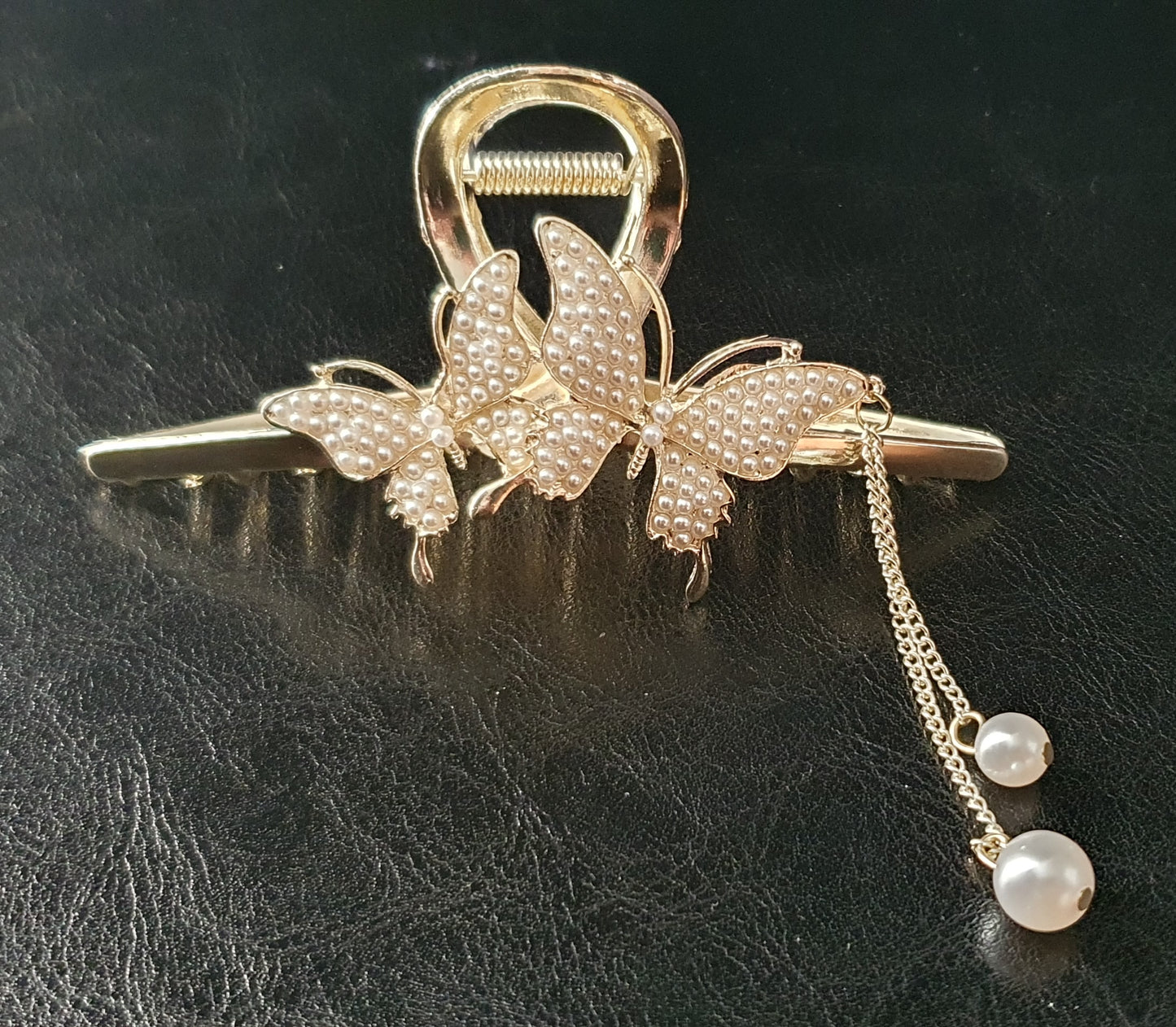 Gold Butterfly hair clip claw with crystals or pearl beads