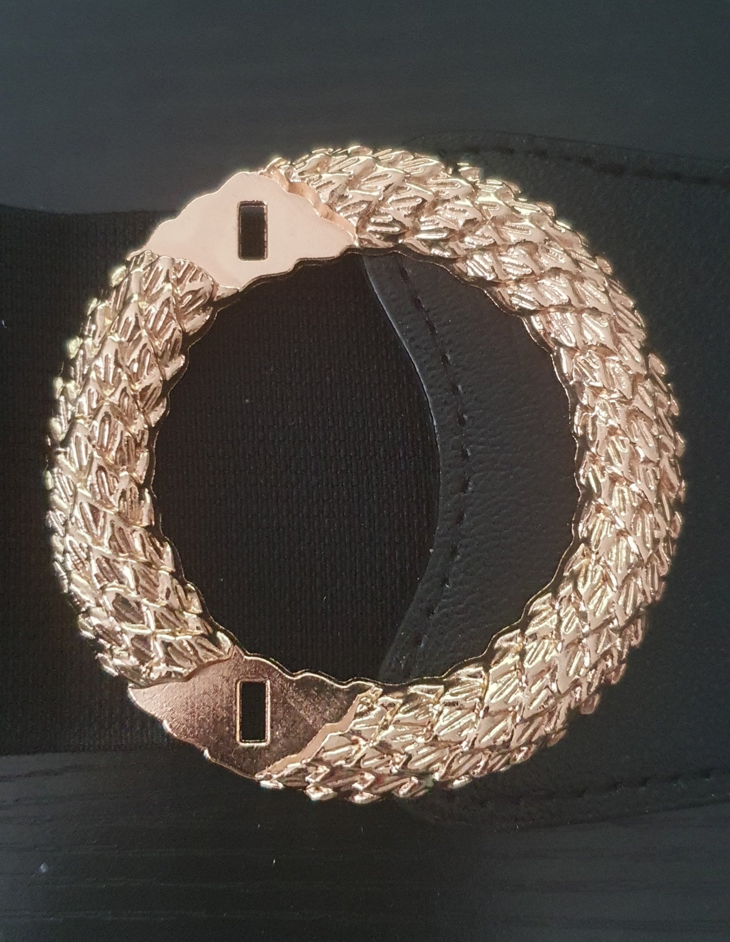 Black/Gold Elastic Waistband Metal Double Circle Belt