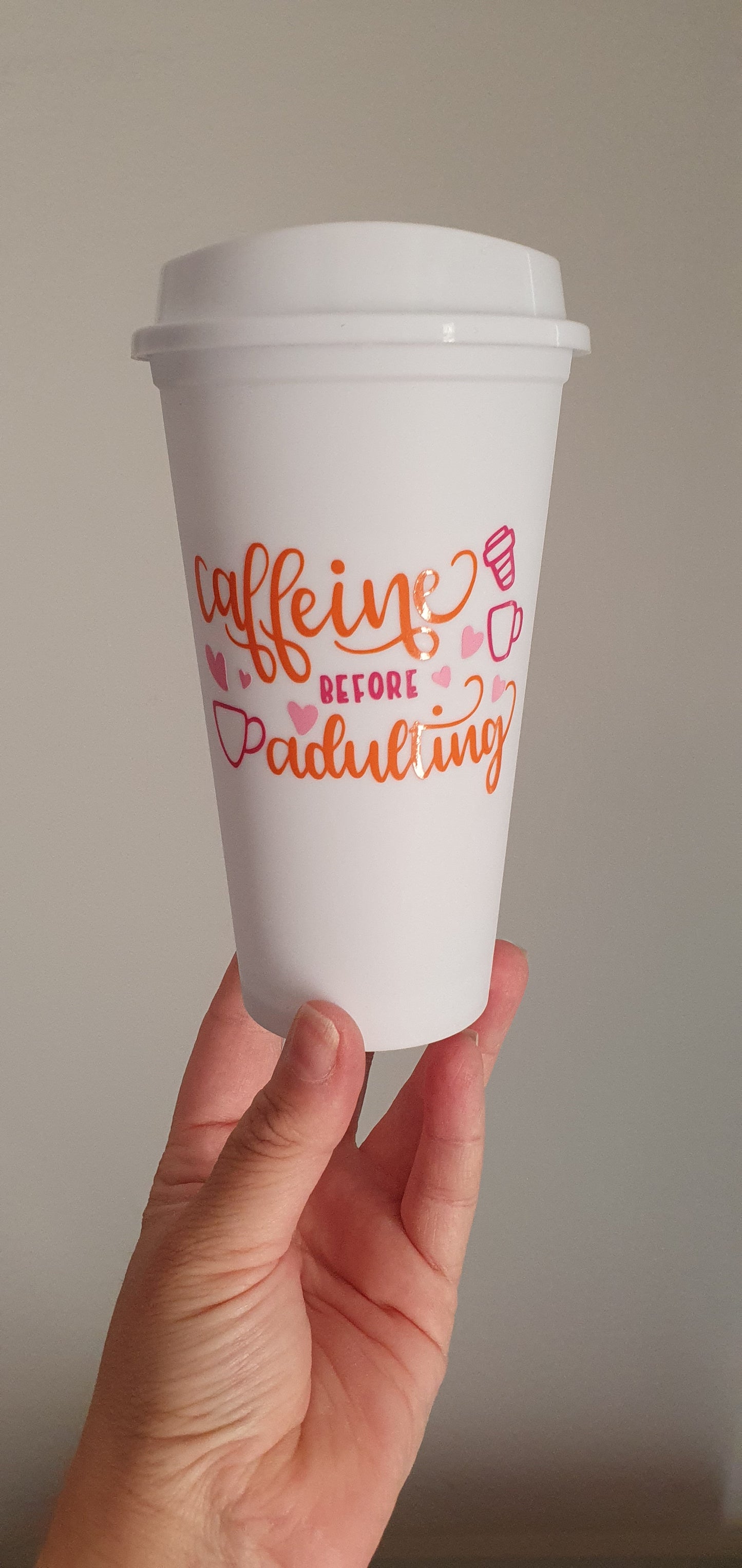 Caffeine before adulting 473ml coffee cup with drinking lid