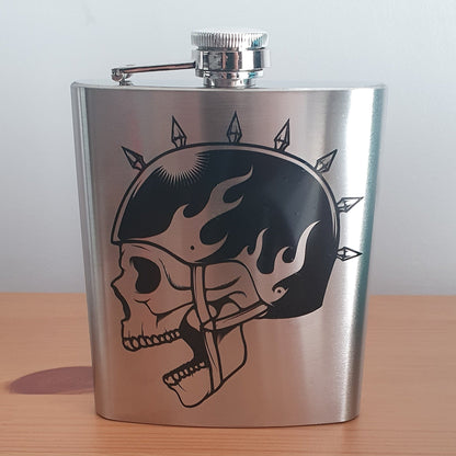 personalised 7oz stainless steel silver biker skull hip flask