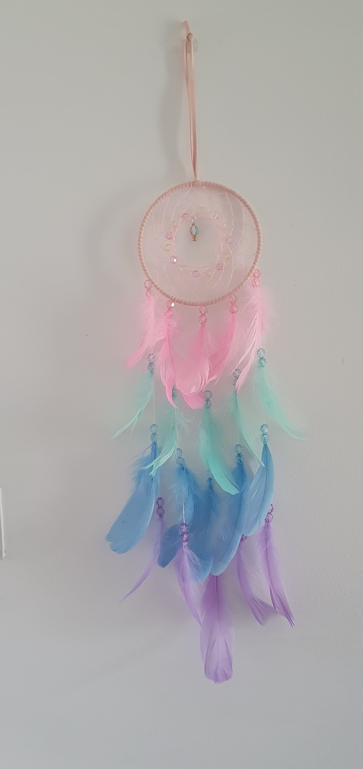 Pastel Pink Green Blue And Purple Dream Catcher Feather Wall Décor