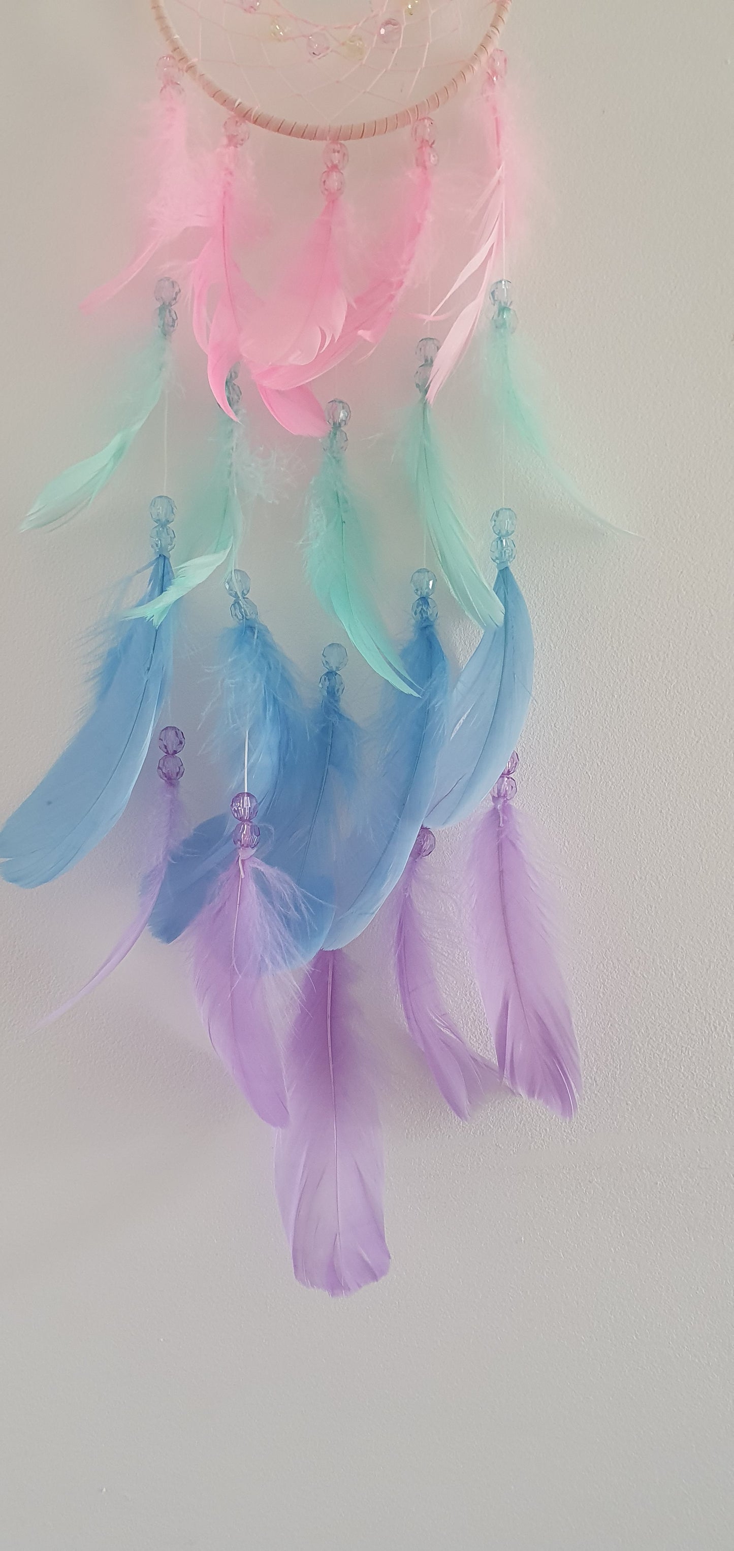 Pastel Pink Green Blue And Purple Dream Catcher Feather Wall Décor