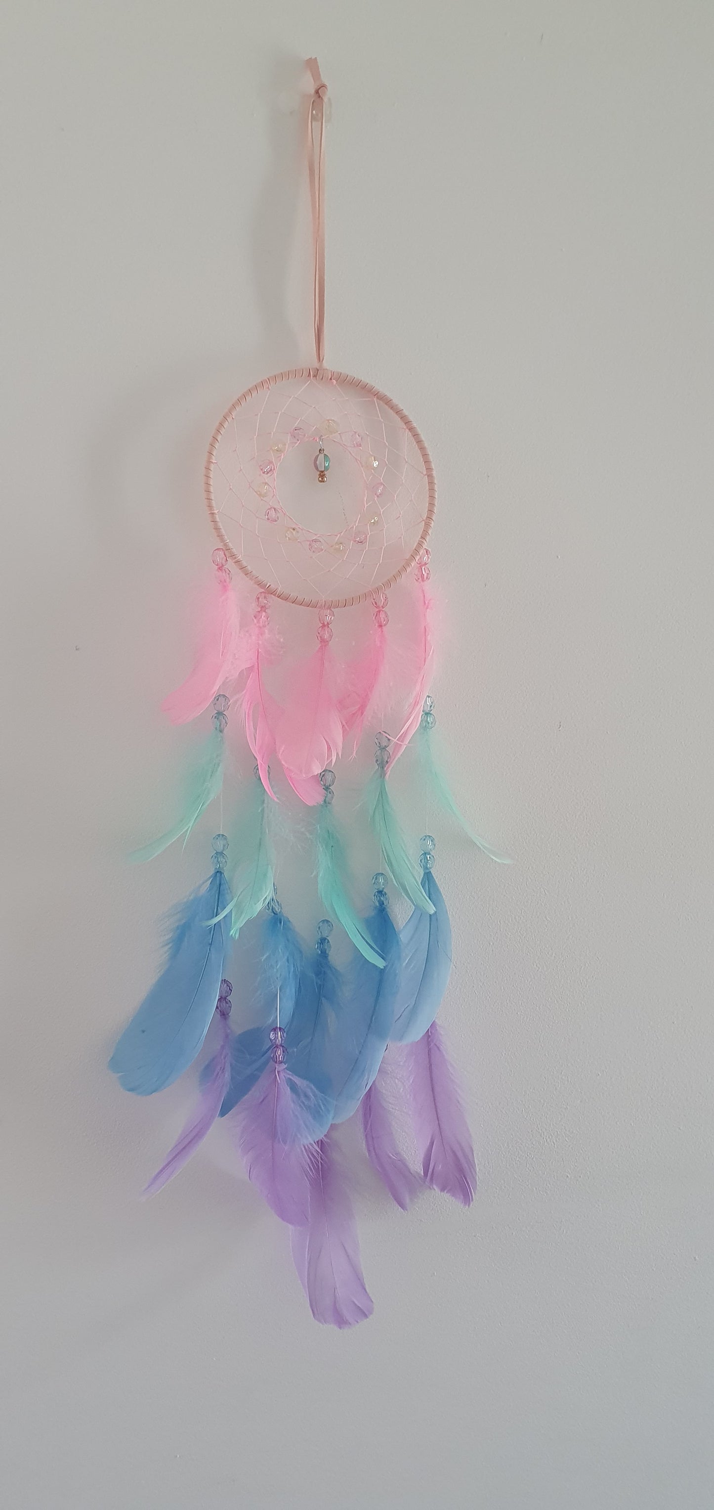 Pastel Pink Green Blue And Purple Dream Catcher Feather Wall Décor