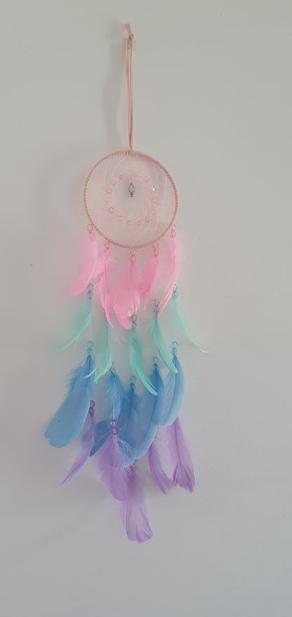 Pastel Pink Green Blue And Purple Dream Catcher Feather Wall Décor