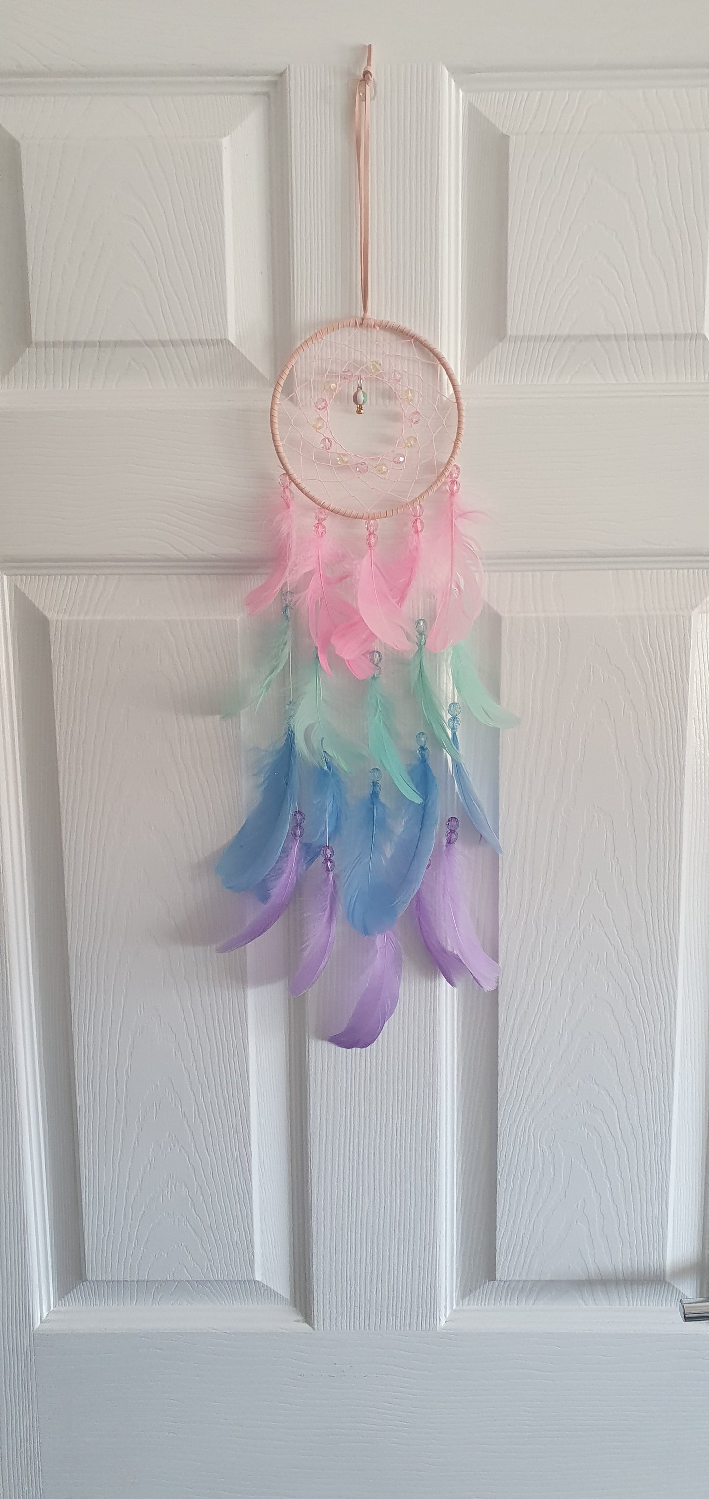 Pastel Pink Green Blue And Purple Dream Catcher Feather Wall Décor