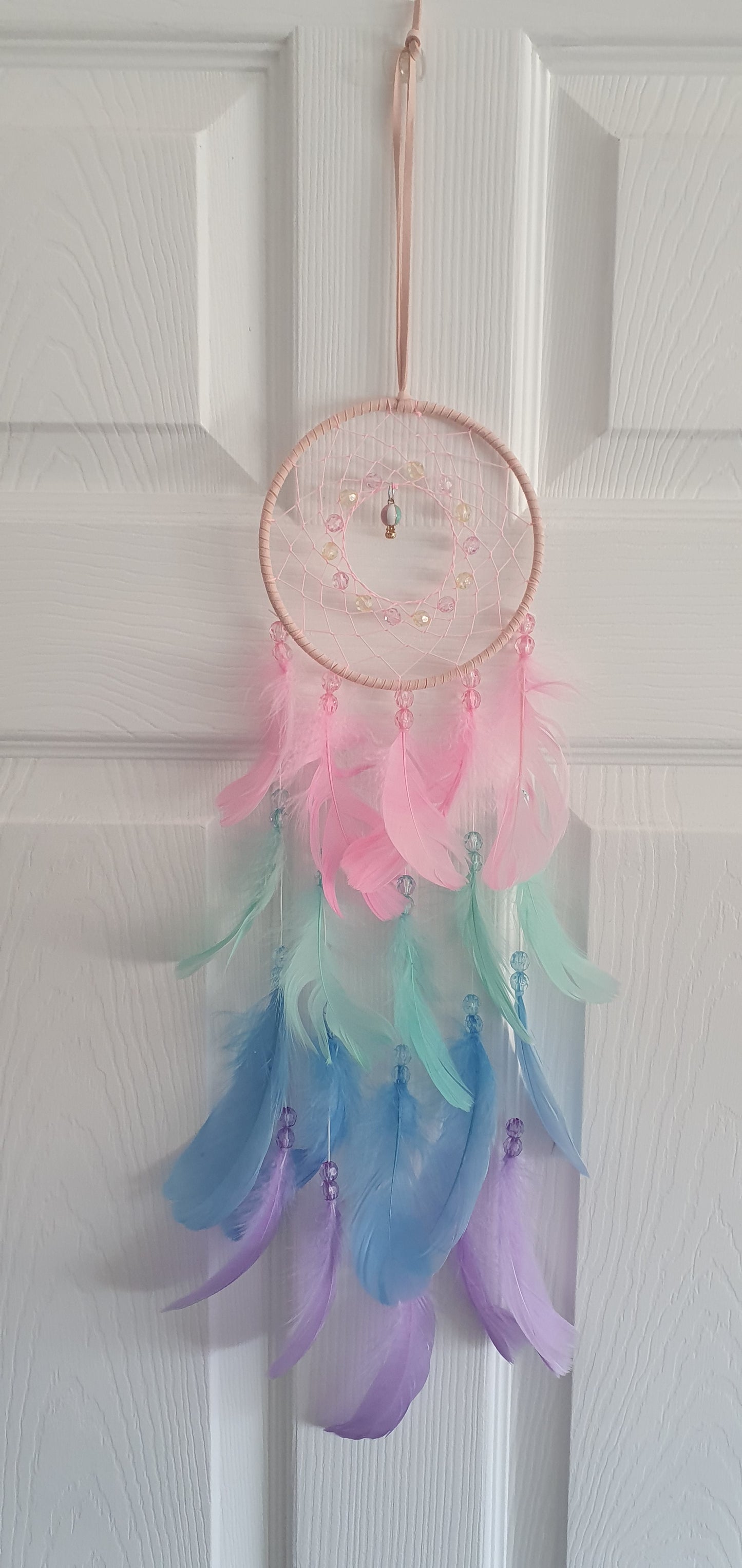 Pastel Pink Green Blue And Purple Dream Catcher Feather Wall Décor