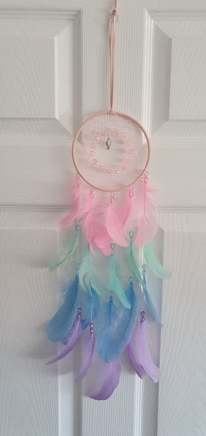 Pastel Pink Green Blue And Purple Dream Catcher Feather Wall Décor