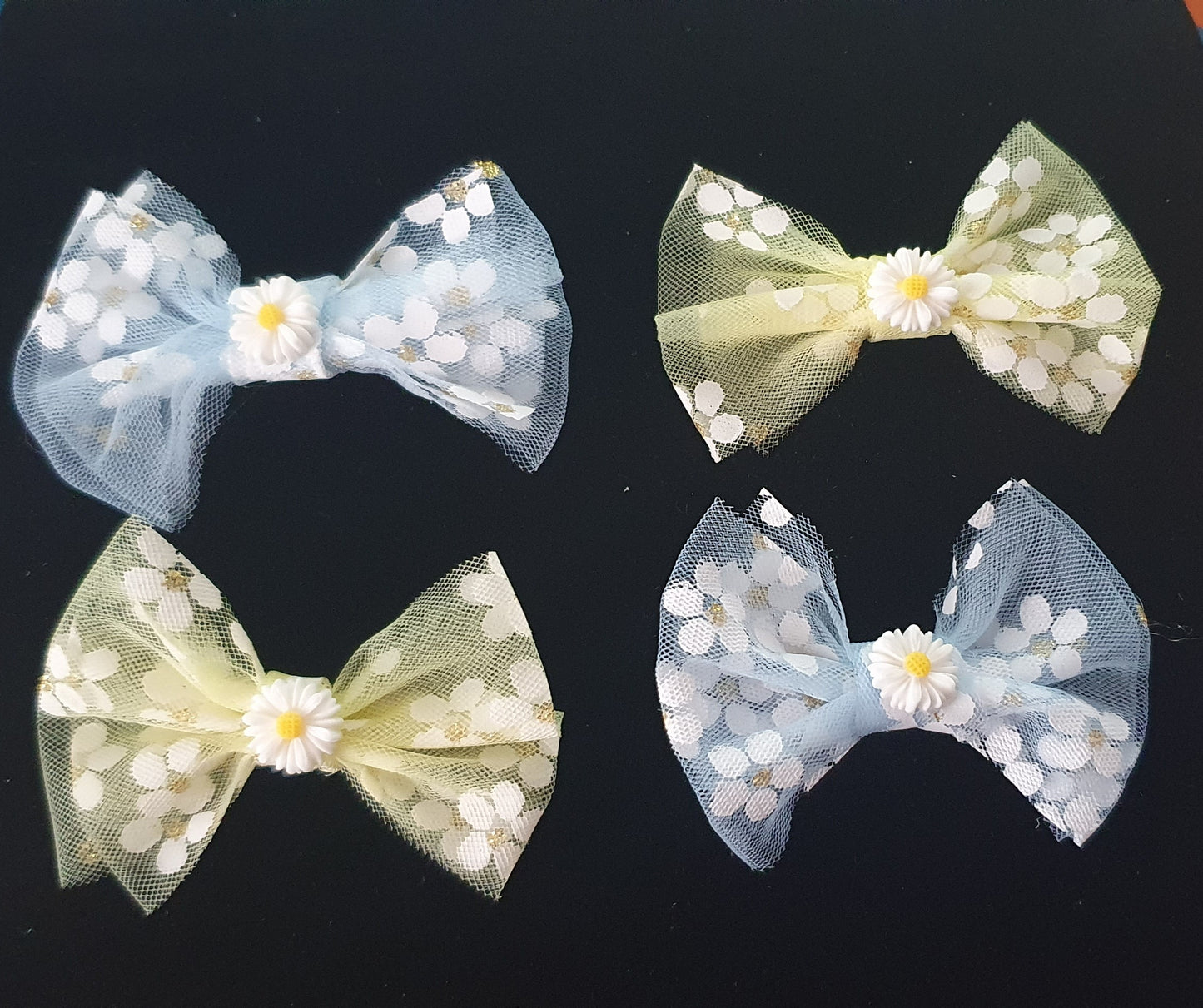 Yellow and blue daisy ribbon hair bows