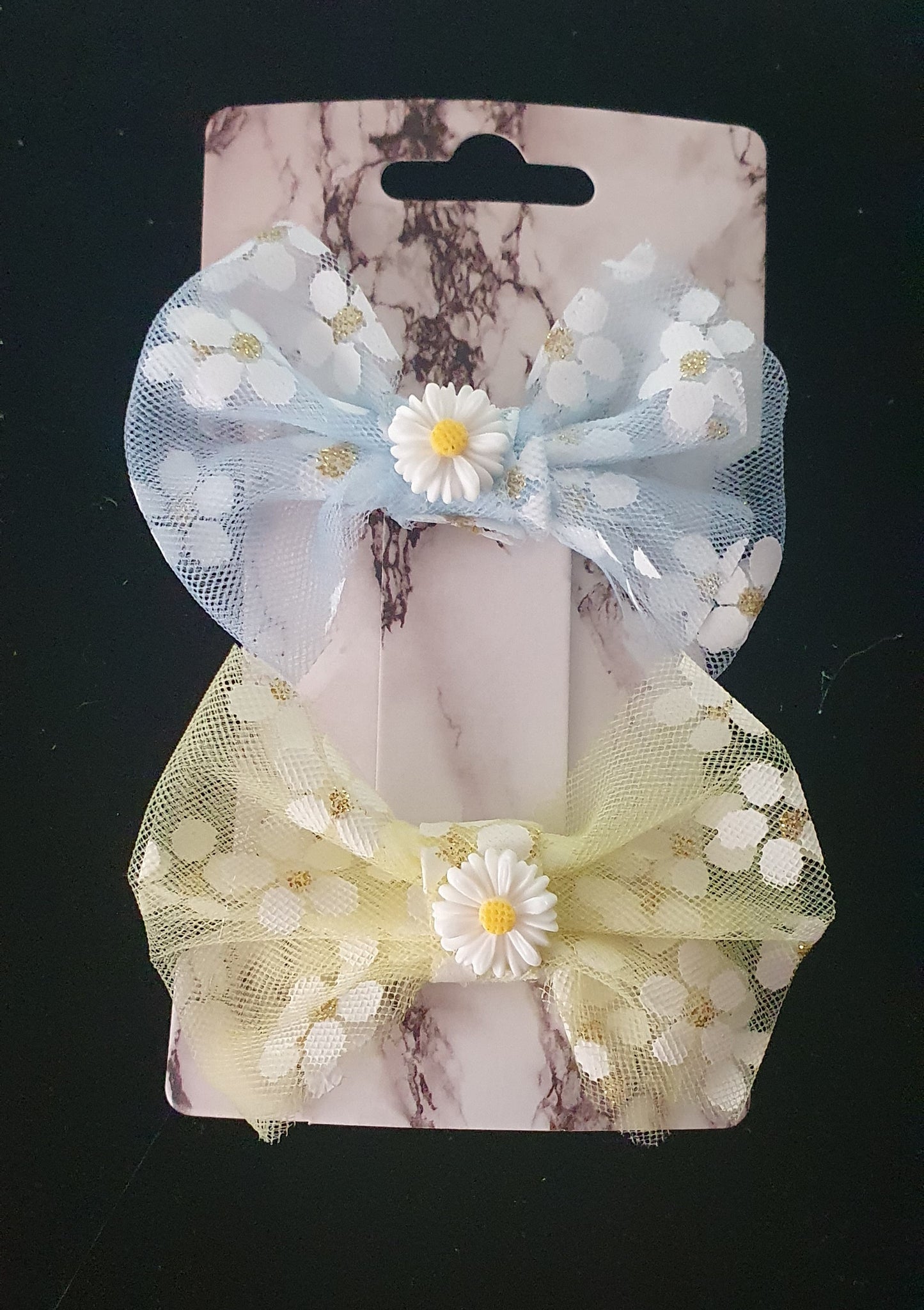 Yellow and blue daisy ribbon hair bows