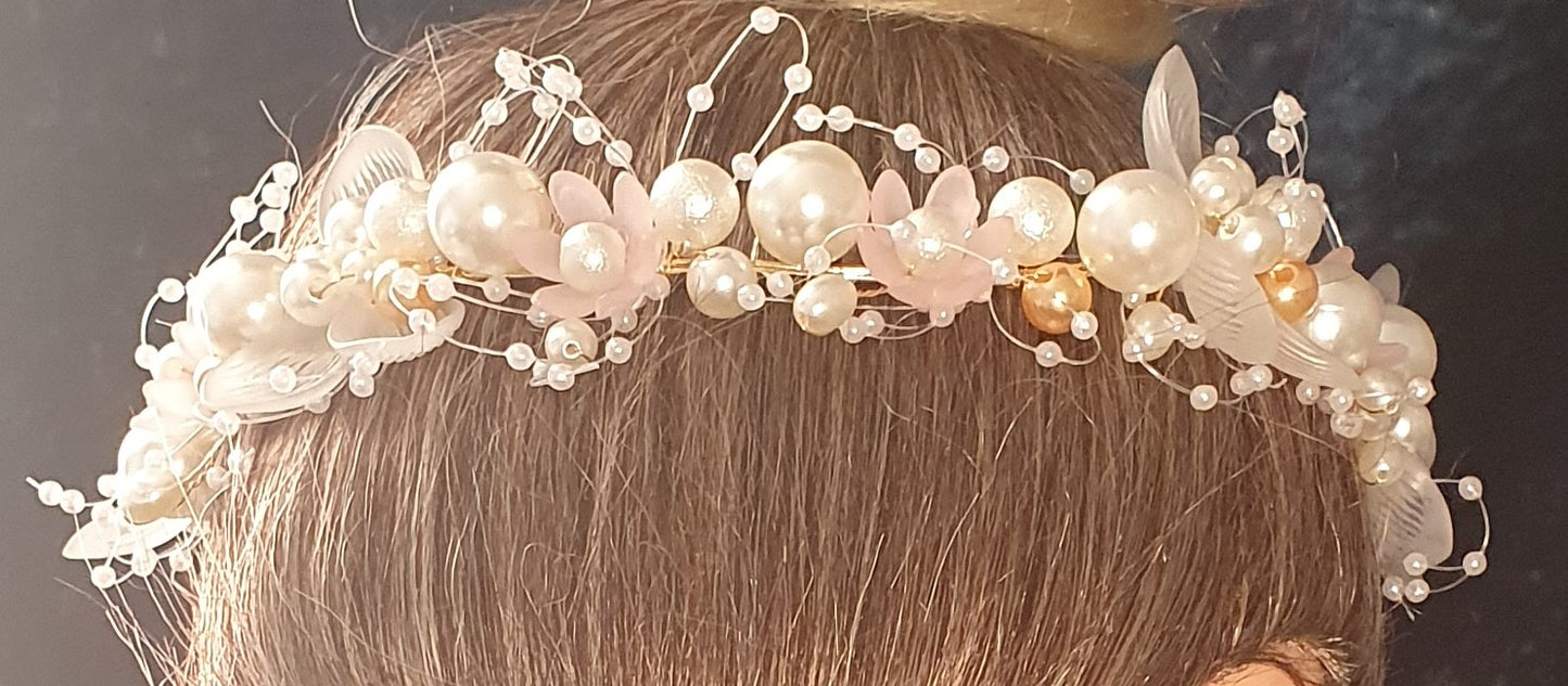 Elegant Faux Pearl And Flower Wreath Headband Vine Hair Headdress