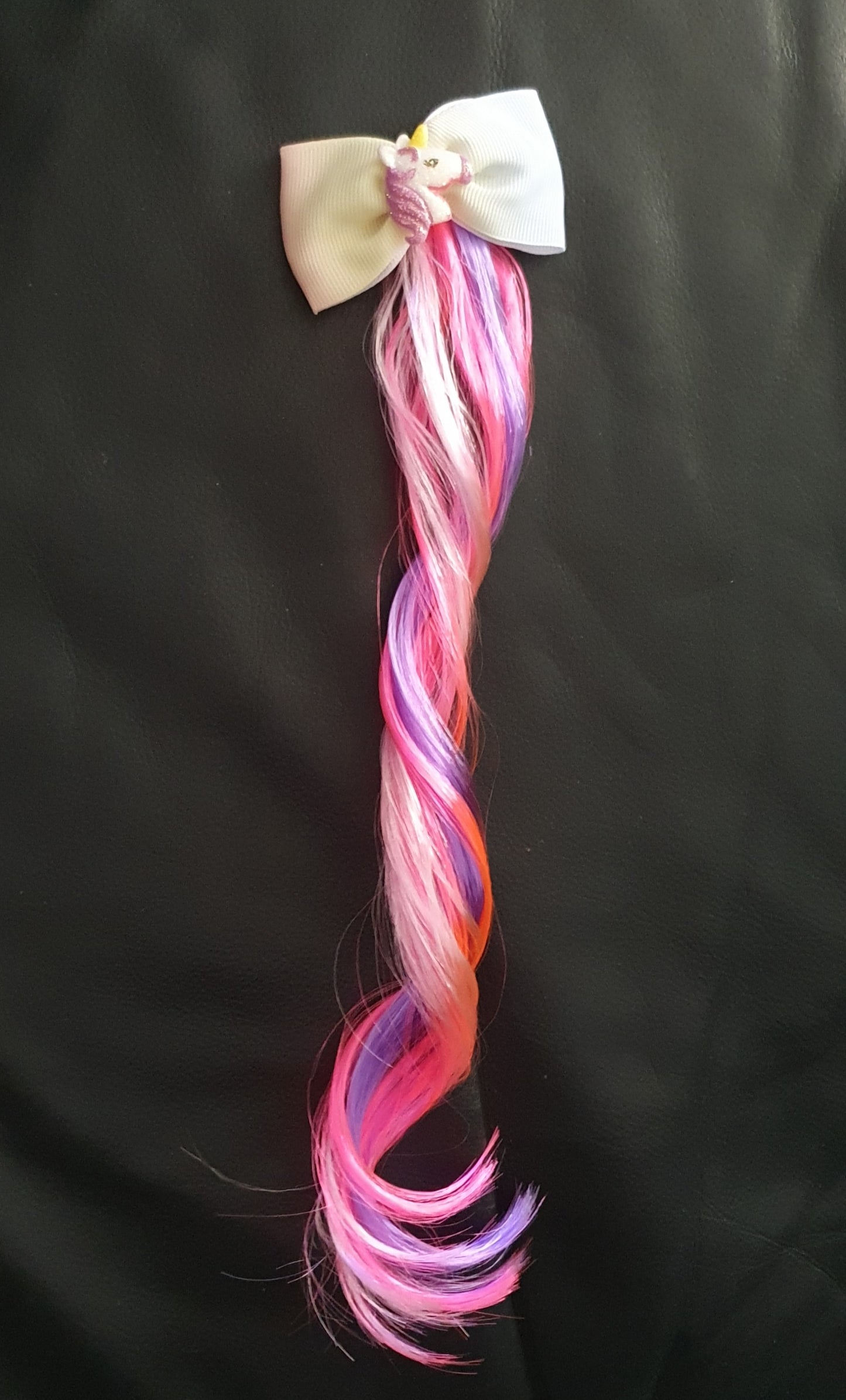 Pastel rainbow bow with unicorn and coloured hair extension