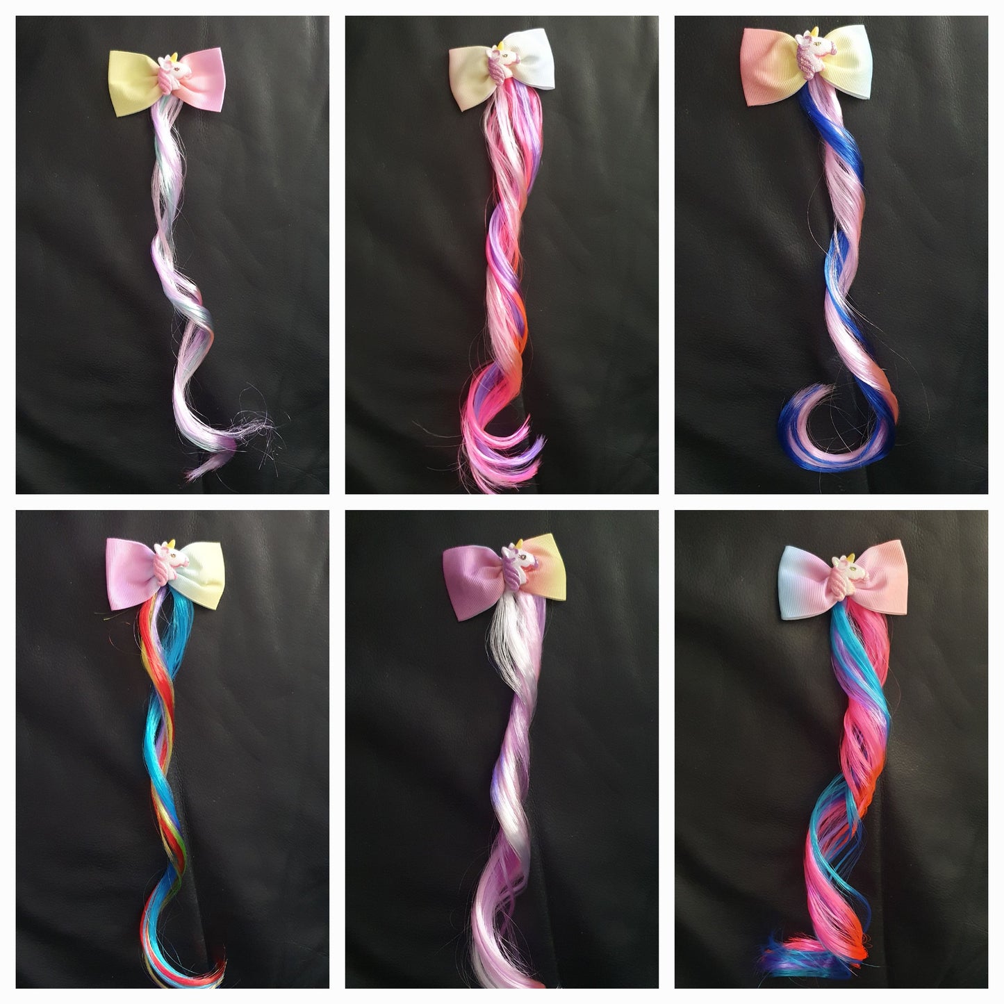 Pastel rainbow bow with unicorn and coloured hair extension