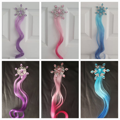 Snow flake hair clip with faux hair extension