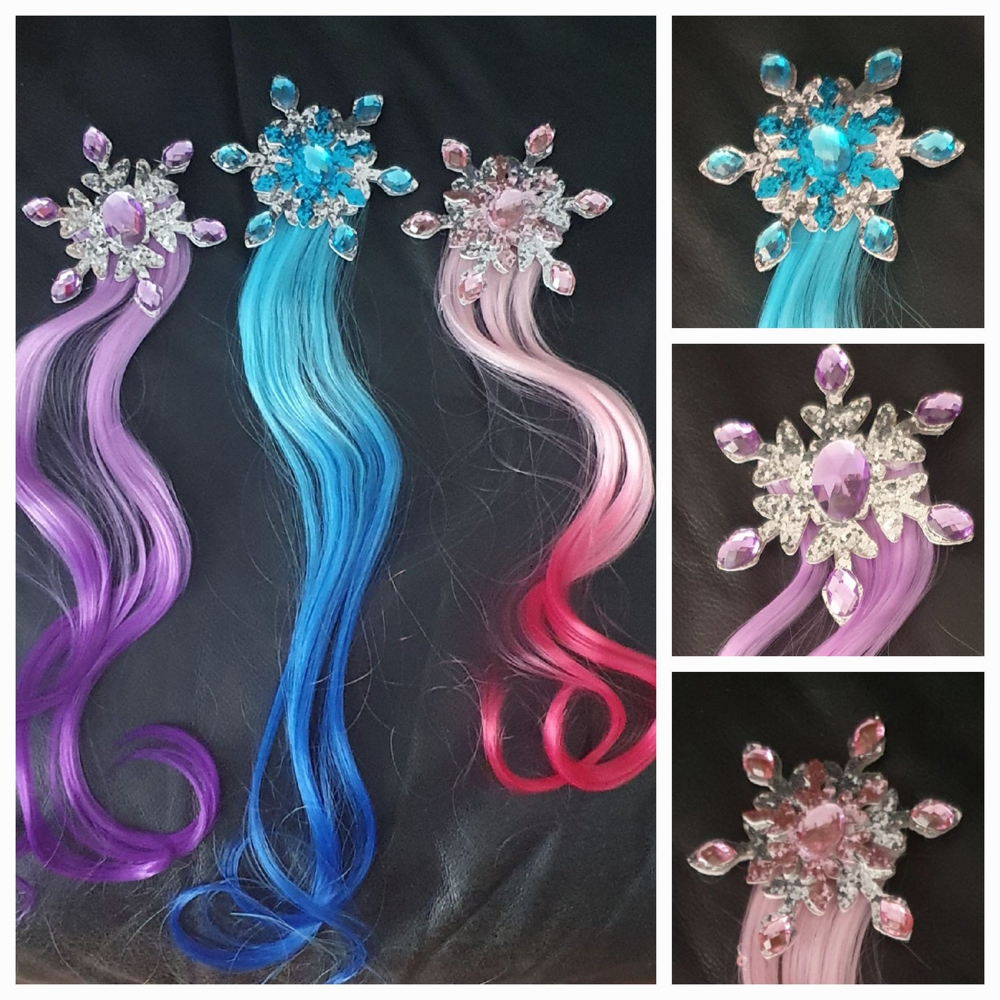 Snow flake hair clip with faux hair extension - has imperfections