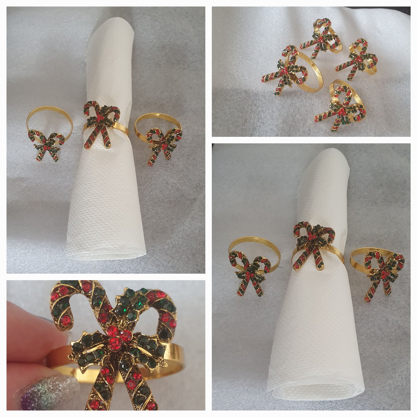 Christmas Candy Cane & Holly Napkin Ring Holders