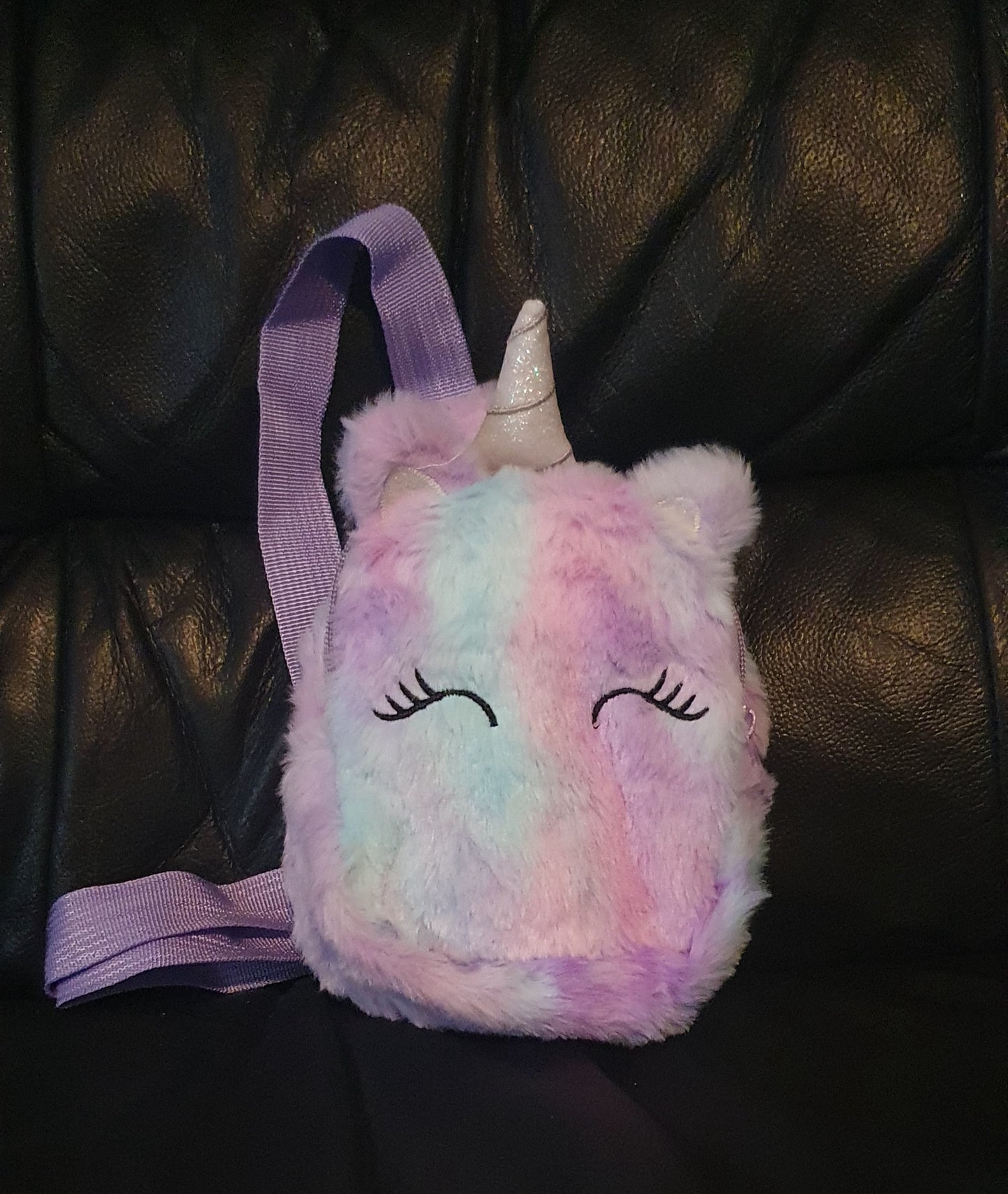 Fluffy mini plush unicorn shoulder bag backpack