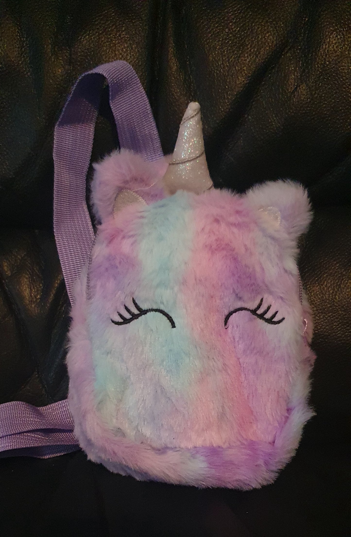 Fluffy mini plush unicorn shoulder bag backpack