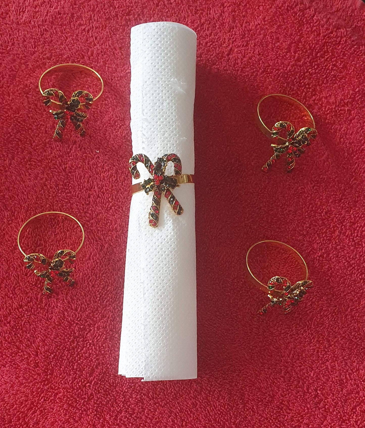 Christmas Candy Cane & Holly Napkin Ring Holders