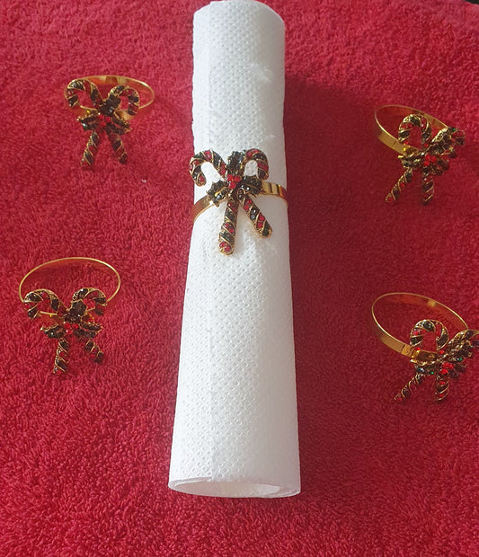 Christmas Candy Cane & Holly Napkin Ring Holders