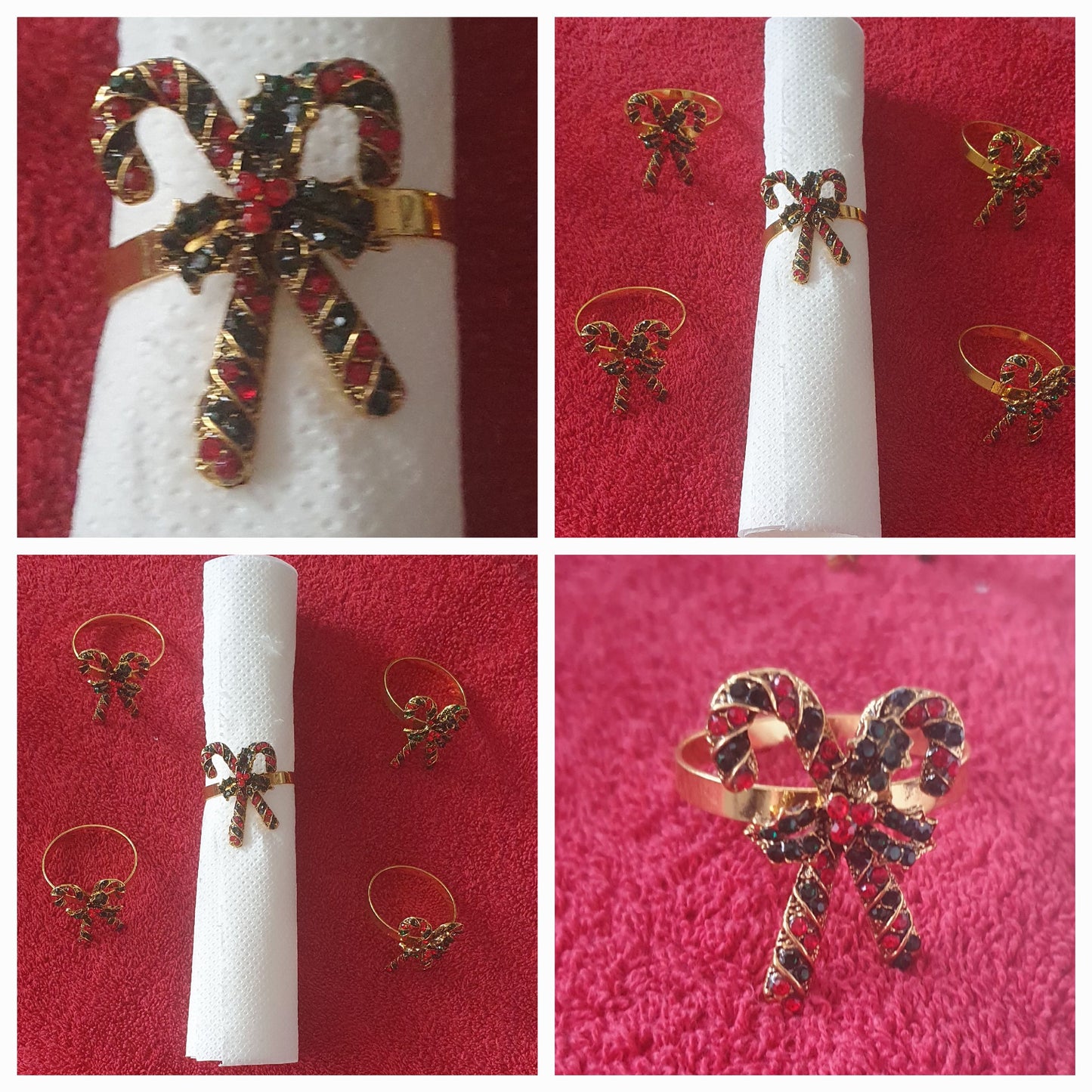 Christmas Candy Cane & Holly Napkin Ring Holders