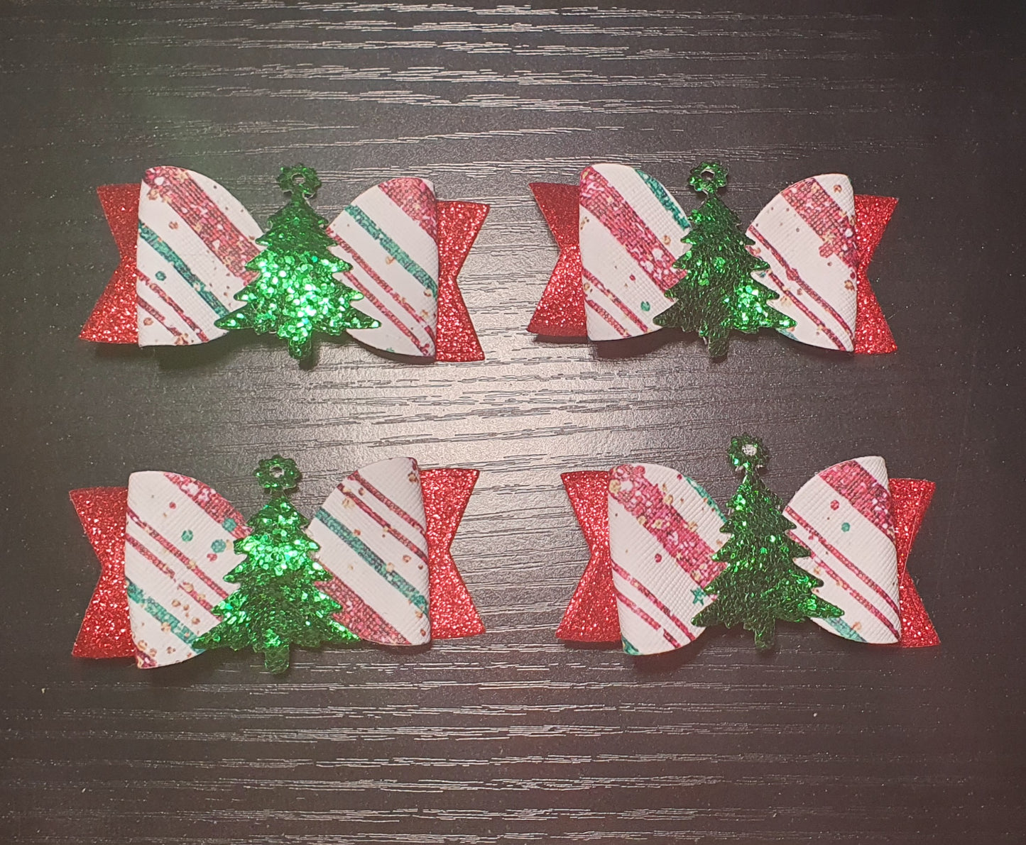 Christmas tree tinsel candy cane hair bow