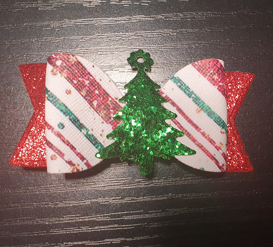 Christmas tree tinsel candy cane hair bow