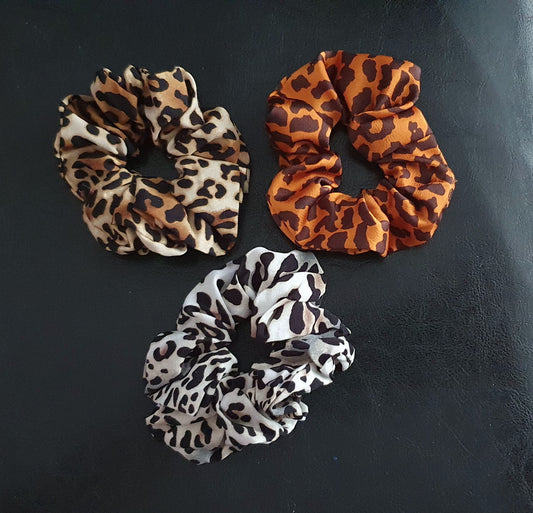 Satin animal print trio scrunchie set