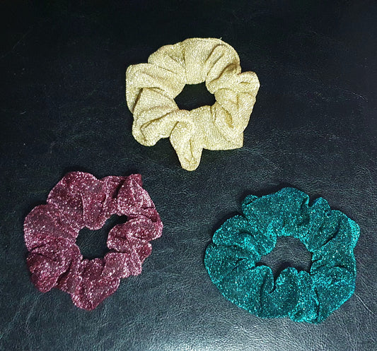 Sparkly glittery effect material scrunchie set of three