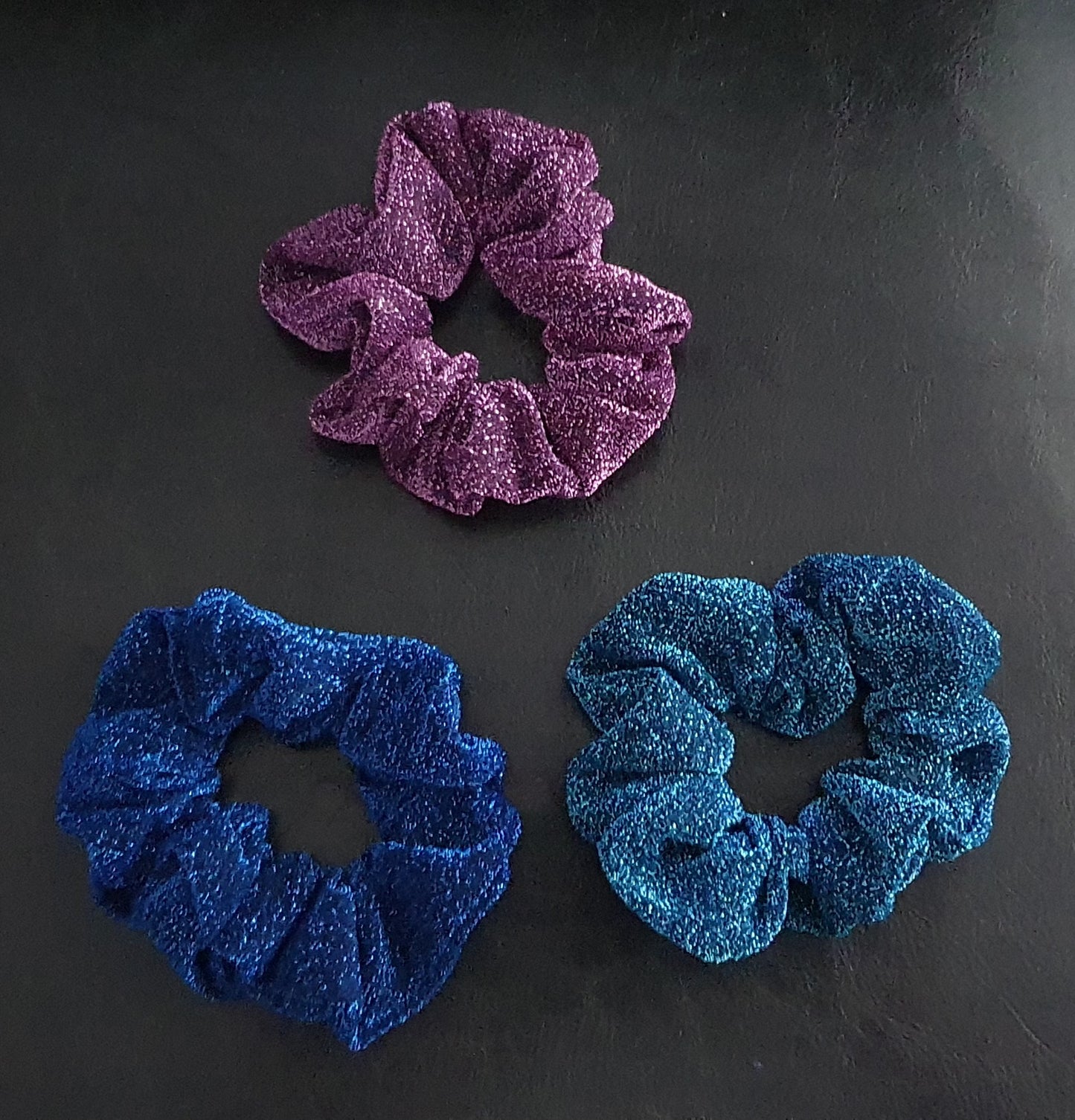 Sparkly glittery effect material scrunchie set of three